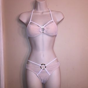 Swimsuit | Fishnet Strappy Nude & White Bikini